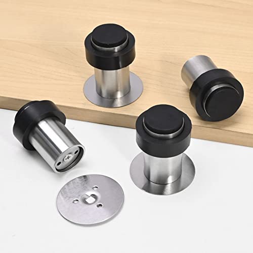 VIKKSAER Door Stoppers, 4 PCS Floor Door Stops, 2 1/2 Inch Stainless Steel Modern Commercial Heavy Duty Solid Door Holder with Soft Rubber Bumper, Cylindrical Floor Mount Doorstops Wall Protector