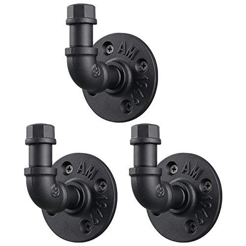 IMQOQ 3 Pack Industrial Style Robe Towel Hook Wall Mounted Metal Iron Pipe Coat Hanger Hat Holder Bag Rack for Bathroom Bedroom Kitchen, Rust Free, Black