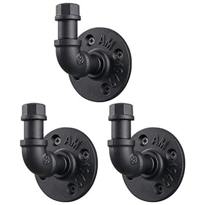 IMQOQ 3 Pack Industrial Style Robe Towel Hook Wall Mounted Metal Iron Pipe Coat Hanger Hat Holder Bag Rack for Bathroom Bedroom Kitchen, Rust Free, Black
