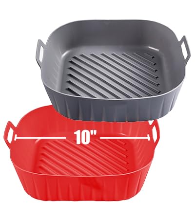 Golden Associate Silicone Liners Square for Air Fryer, 2 Pcs Non-stick Food-grade Reusable Basket Silicone Pot Baking Tray Airfryer Accessories, Top Size 10 inches, Bottom Size 9 inches