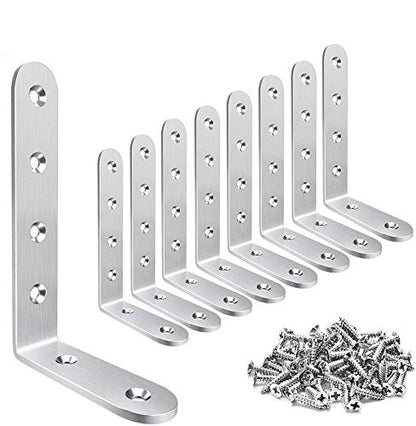 Corner Braces 3 x 5 inch, Right Angle Bracket 304 Stainless Steel with Screws, L Shaped Brackets for Shelves Furniture, 8 Pcs