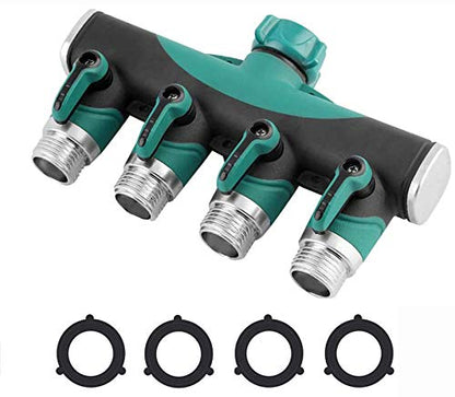 VASLON Hose Spliter 4 Way Garden Hose Splitter Heavy Duty Water Hose Adapter Connector 3/4" Hose Faucet Manifold,Ideal for Lawns,Garden,Drip Irrigation