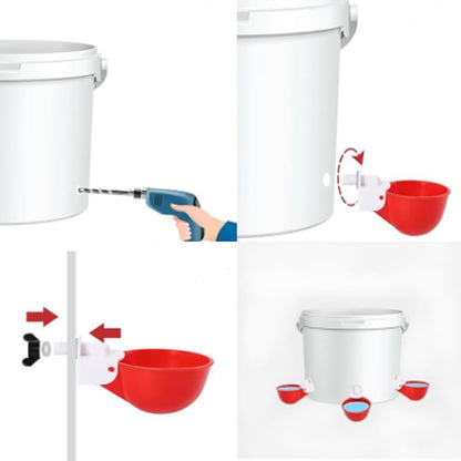 DIY Chicken Feeder and Waterer Set,No Waste Automatic Chicken Coop Accessories with 8 Chick Feeder Ports and 8 Water Feeder Cups, Rain-Proof Poultry Feeders Kit with Rat Stopper Cap
