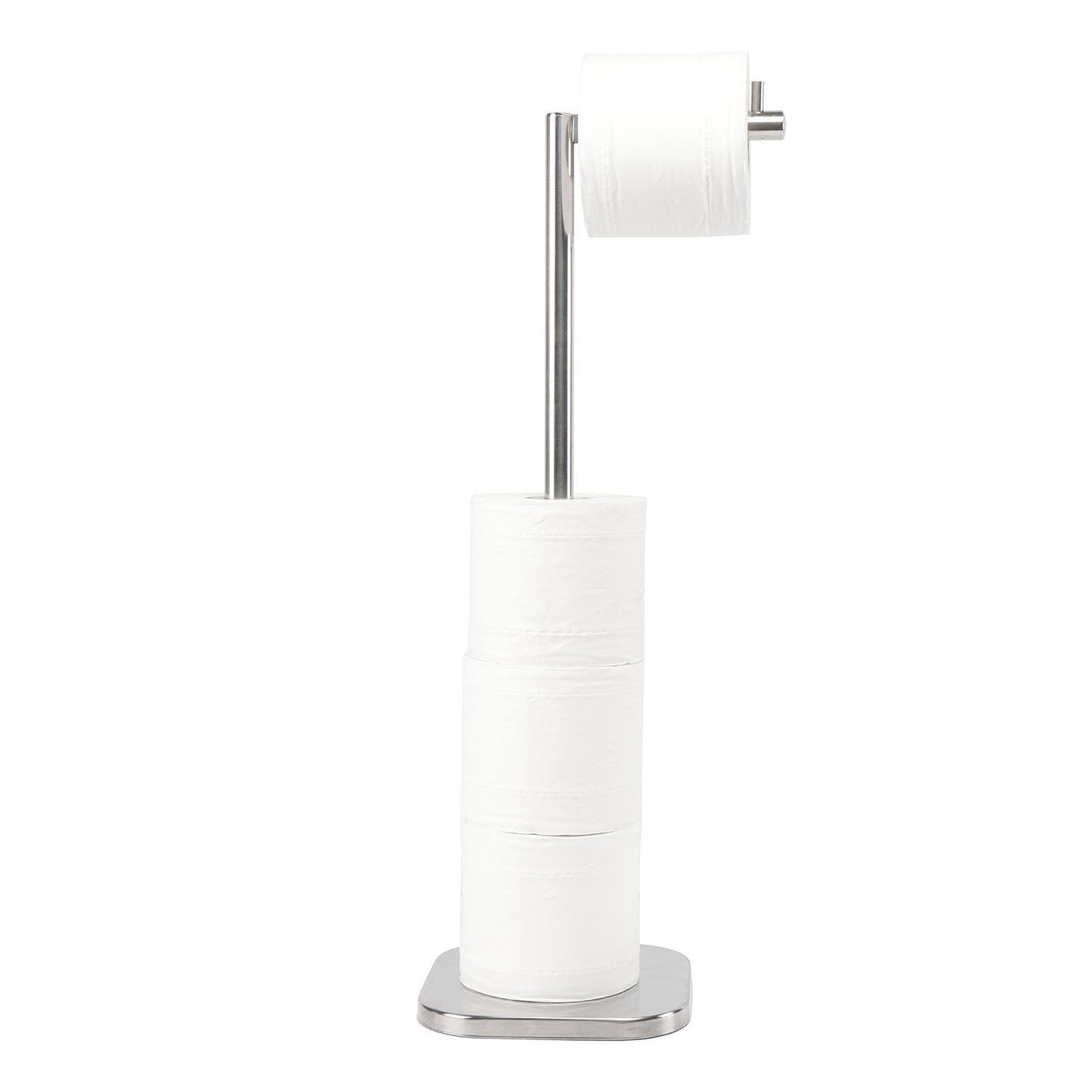 TocTen Toilet Paper Holder Stand, Free Standing Toilet Paper Holder with Reserve, Stainless Steel Weighted Base Toilet Tissue Paper Roll Storage Holder for 5 Rolls of Toilet Tissue(Brushed Nickel)