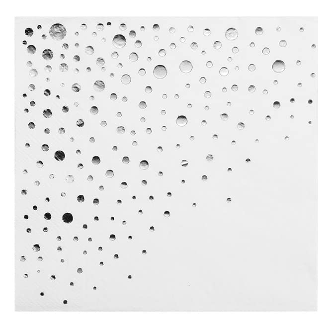 Stylish 6.5 x 6.5 Inch Silver Napkins - 100 Pack of White and Silver Lunch Napkins - Add Sparkle to Your Event with Party Napkins - Disposable 3 Ply Wedding Napkins for Reception
