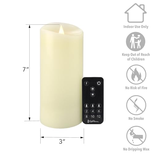 Softflame Flameless LED Candles with Remote Control, 3"x 7"Flickering 3D Moving Flame Battery Operated Candles in Real Wax Shell for Indoor Use, Home Decor Ivory