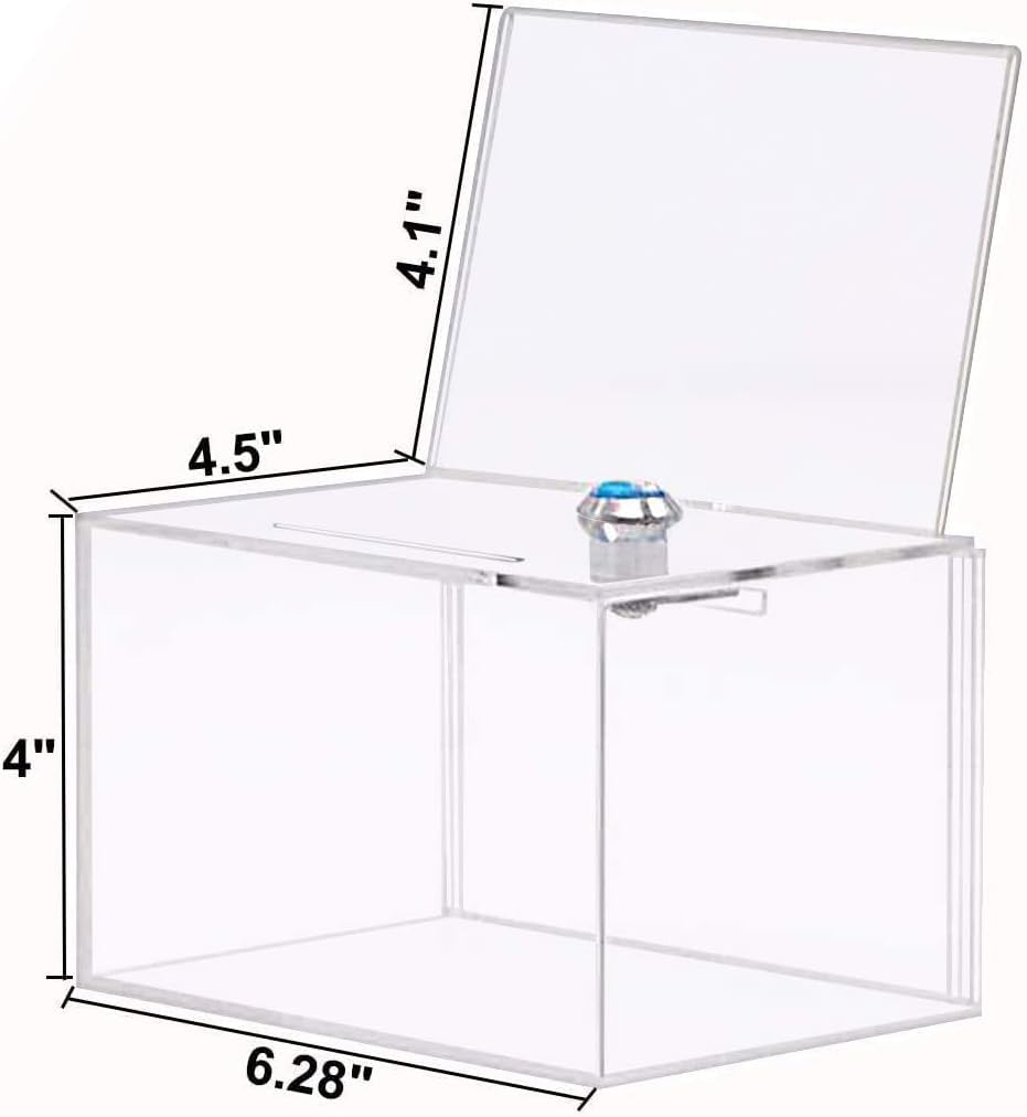 Xugoox Acrylic Donation Box with Lock, Ballot Box with Sign Holder, Secure Suggestion Box Storage Container Ticket Box Vote Box Drawing Box for Business Cards, Fundraising 4.72" x 6.25" x 4.01"