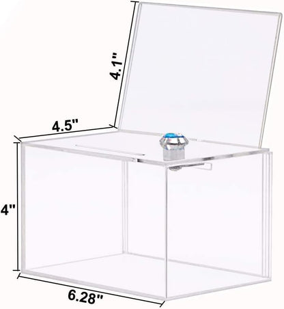 Xugoox Acrylic Donation Box with Lock, Ballot Box with Sign Holder, Secure Suggestion Box Storage Container Ticket Box Vote Box Drawing Box for Business Cards, Fundraising 4.72" x 6.25" x 4.01"