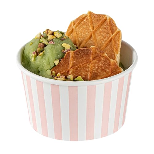 Coppetta 12-Ounce Dessert Cups, 50 Disposable Ice Cream Cups - Lids Sold Separately, Sturdy, Pink and White Paper FroYo Bowls, for Hot and Cold Foods, Perfect for Gelato Or Mousse - Restaurantware