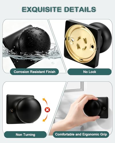 GOBEKOR 4 Pack Single Dummy Door Knobs Matte Black Interior Dummy Knobs for French Doors Round Door Knobs Stainless Steel Door Pull