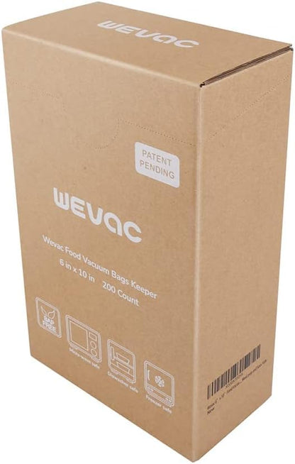 Wevac Vacuum Sealer Bags for Food 6"x10" PreCut Quart 200 Count, with Keeper, Vac Seal bags Ideal for Food Saver, BPA Free, Commercial Grade, Great for storage, meal prep and Sous Vide