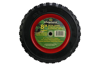 Shepherd Hardware 9594 8-Inch Semi-Pneumatic Rubber Tire, Steel Hub with Ball Bearings, Ribbed Tread, 1/2-Inch Centered Axle Diameter