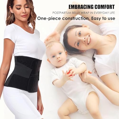 Postpartum Belly Wrap Waist Cincher – C Section Recovery Belt, Post Partum Women Belly Belt, Abdominal Binder After Pregnancy Postpartum Belly Band After Birth Brace (Black, S/M)
