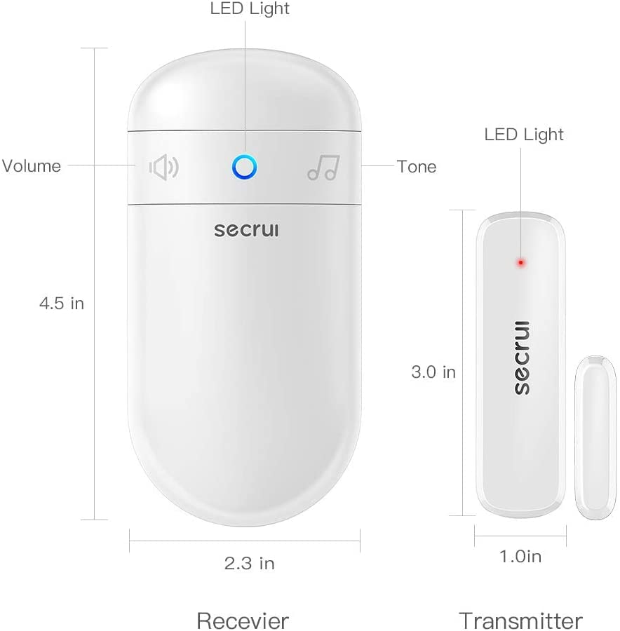SECRUI Door Chime, Door Chimes When Door Opens with 5 Adjustable Volumes, Easy Installation, 52 Chimes, 500ft Wireless Range, M508+D7, White