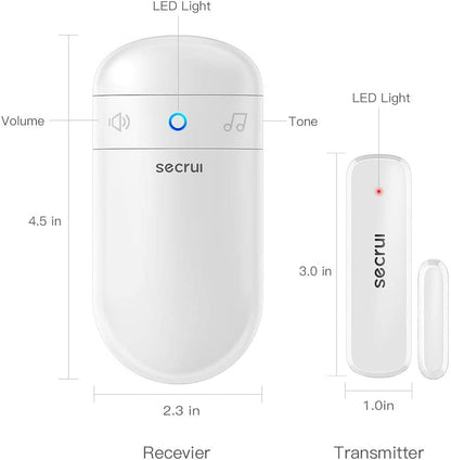 SECRUI Door Chime, Door Chimes When Door Opens with 5 Adjustable Volumes, Easy Installation, 52 Chimes, 500ft Wireless Range, M508+D7, White