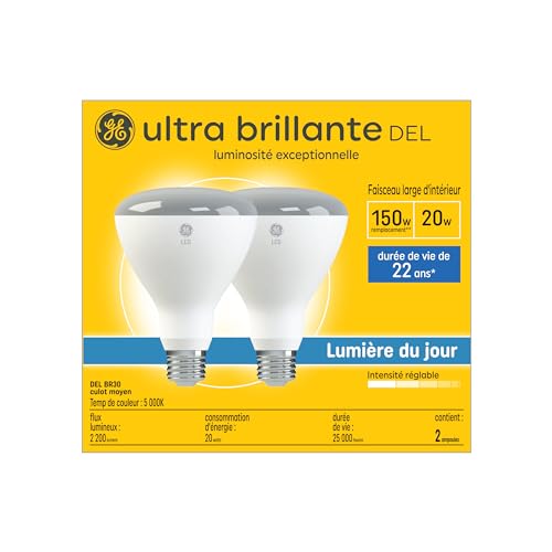 GE Ultra Bright LED 150 Watt Replacement, Daylight, BR30 Indoor Floodlight Bulbs (2 Pack)
