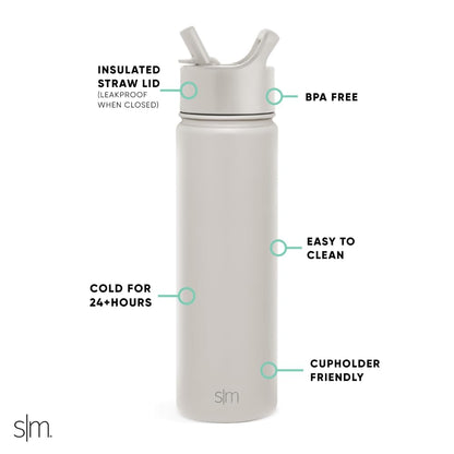 Simple Modern Water Bottle with Straw | Insulated Stainless Steel for Sports Gym | Summit Collection | 22oz | Almond Birch