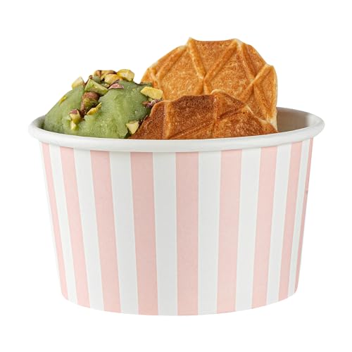 Coppetta 12-Ounce Dessert Cups, 50 Disposable Ice Cream Cups - Lids Sold Separately, Sturdy, Pink and White Paper FroYo Bowls, for Hot and Cold Foods, Perfect for Gelato Or Mousse - Restaurantware