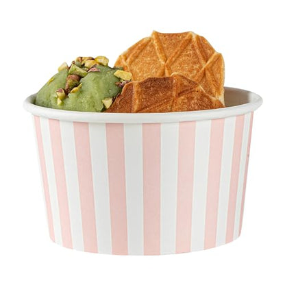 Coppetta 12-Ounce Dessert Cups, 50 Disposable Ice Cream Cups - Lids Sold Separately, Sturdy, Pink and White Paper FroYo Bowls, for Hot and Cold Foods, Perfect for Gelato Or Mousse - Restaurantware