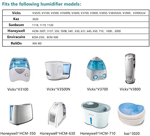 WF2 Humidifier Filters Compatible for Vicks Kaz WF2 V3100 V3500 V3500N V3600 V3800 V3850 V3900 VEV320, With Honeywell Humidifier Filters HCM-315T HCM-350 (4 PACK)