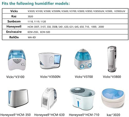WF2 Humidifier Filters Compatible for Vicks Kaz WF2 V3100 V3500 V3500N V3600 V3800 V3850 V3900 VEV320, With Honeywell Humidifier Filters HCM-315T HCM-350 (4 PACK)