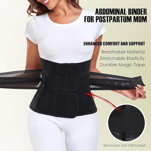 Postpartum Belly Wrap Waist Cincher – C Section Recovery Belt, Post Partum Women Belly Belt, Abdominal Binder After Pregnancy Postpartum Belly Band After Birth Brace (Black, S/M)