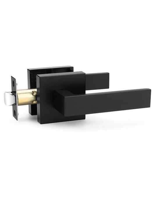 Tinewa 1 Pack No Lock Passage Door Lever, Reversible Door Handle Without Locking for Right/Left Handed Door, Matte Black Heavy Duty Square Lever Set for Interior/Exterior Use