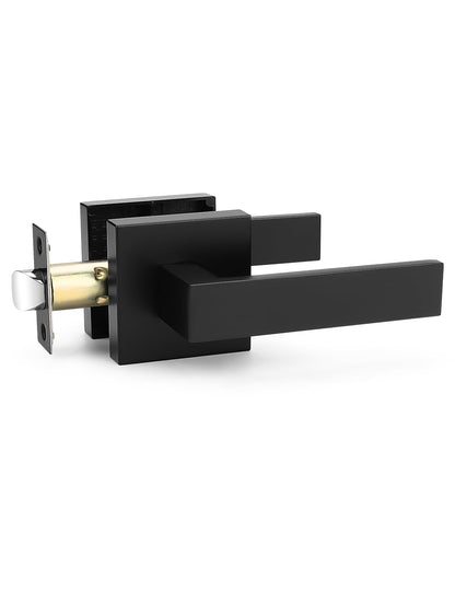 Tinewa 1 Pack No Lock Passage Door Lever, Reversible Door Handle Without Locking for Right/Left Handed Door, Matte Black Heavy Duty Square Lever Set for Interior/Exterior Use
