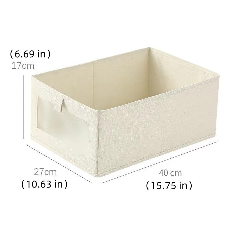 6 Pcs Linen Closet Organizers and Storage Clothing Bins Large Foldable Box with Window Storage Baskets for Closet Shelf Clothes Jeans Toys Organization, Cube Storage Boxes for Organizing