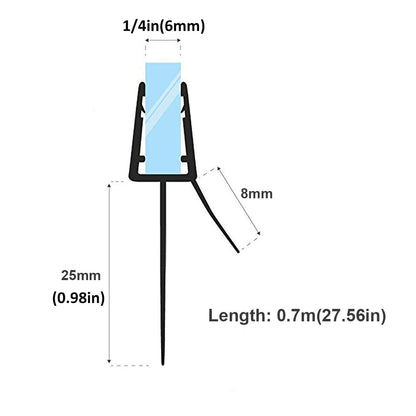 Queenbox Shower Door Waterproof Strip Sweep Bottom Seal Wipe Drip Rail Windproof 25MM Extended Water Retaining Edge