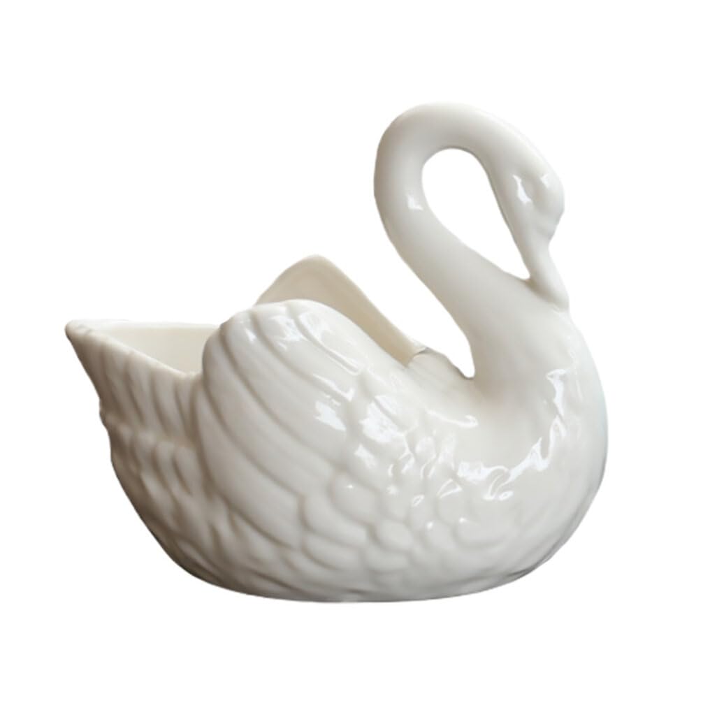 Zerodeko White Ceramic Flowerpot, Swan Flowerpot,Ceramic Swan Planter Pot, Shaped for Decor