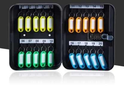 VebaCidi Key Cabinet Steel with 20 Key Tags, Security Lock Box with Combination Lock, Wall Mounted Black Key Safe (20 Keys)