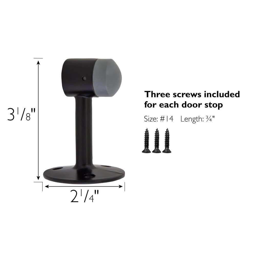 Gooseneck Door Stop Wall Protector with Rubber Tip, Design House Matte Black Aluminum Door Stopper, 2-Pack, 189290-MB