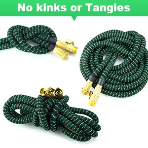 25ft Expandable Garden Hose, Water Hose with 10 Function Nozzle, Flexible Hose with 3/4" Solid Brass Fittings, Extra Strength Fabric, Easy Storage Kink Free, Black & Green