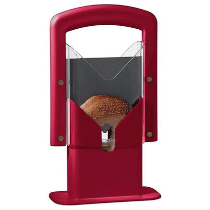 Bagel Slicer, Perfect for Bagels, Safe Grip, Safety Shield, Bagel Cutter Stainless Steel, Universal Slicer (Red)