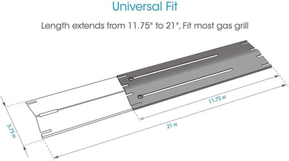 Universal Adjustable Stainless Steel Replacement Heat Plate Shield Heat Tent Flavorizer Bar Burner Cover Flame Tamer for Gas Grill, Extends from 12" up to 21" L (Stainless Steel-3 Pack)