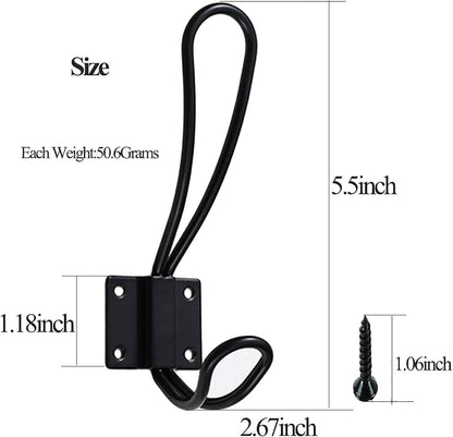 Black Coat Hooks OHIYO Rustic Wall Hooks 10Pack Vintage Double Coat Hangers for Hanging Hats Bags in Entryway Bathroom Bedroom Heavy Duty Wall Mounted Iron Hooks with Metal Screws Included