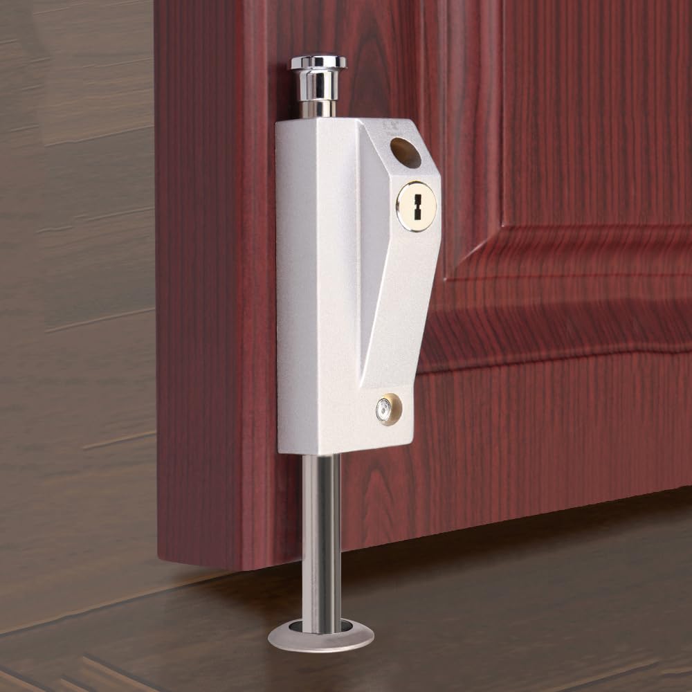 PINGPINGXIE Patio Door Lock，Sliding Patio Door Keyed with Bolt Lock ，1Set Sliding Door Lock for Window Glass Patio Doors Auxiliary Security Lock, 2 Keys Included (Silver)