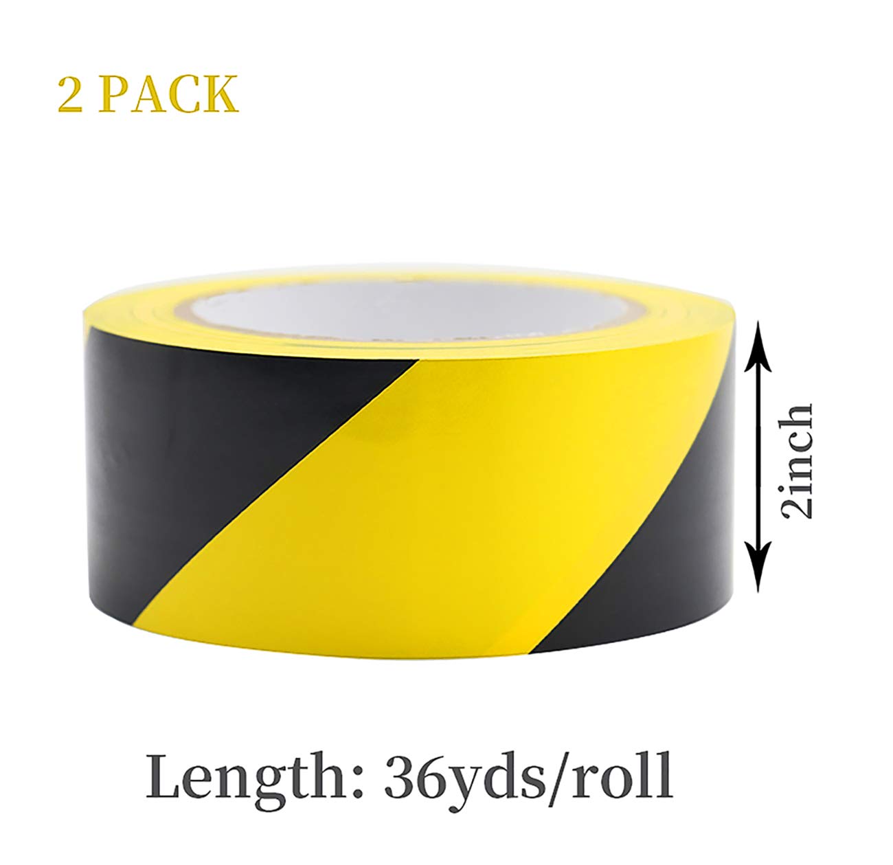 Black & Yellow Floor Hazard Marking Tape, 2" x 36 yds x 5.9mil 2 Pack, Stair Safety Warning Tape for Caution, BOMEI PACK