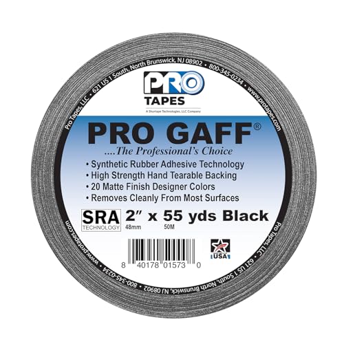 ProTapes 2" Width Pro Gaff Premium Matte Cloth Gaffer's Tape with Rubber Adhesive, 11 Mil Thick, 55 Yd Length, Black (Pack of 1)