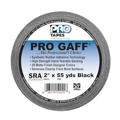 ProTapes 2" Width Pro Gaff Premium Matte Cloth Gaffer's Tape with Rubber Adhesive, 11 Mil Thick, 55 Yd Length, Black (Pack of 1)