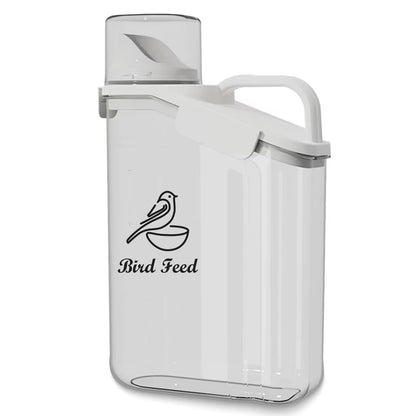 Brabtod Bird Seed Storage Container Portable-3 Qt/2.8 L Clear Plastic Pet Food Container-with Measuring Cup,Airtight Wild Bird Seed Dispenser for Storing Sunflower Seed|Squirrel proof|BPA Free-White