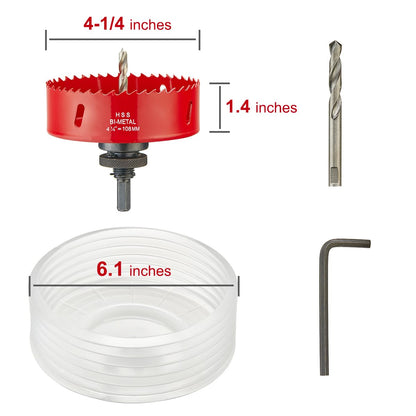4-1/4 Inch Hole Saw for Recessed Lighting with Dust Bowl | Bi-Metal Hole Saw for Wood, Metal, and Drywall Cutting