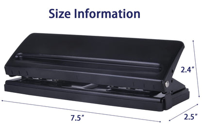 All Metal Adjustable 6-Hole Paper Puncher, A5 A6 A7 6 Ring Punch with Positioning Mark, 6 Sheet Capacities Puncher for Dairy Planner, Personal, Agenda, Binder Refill Pages (Black)