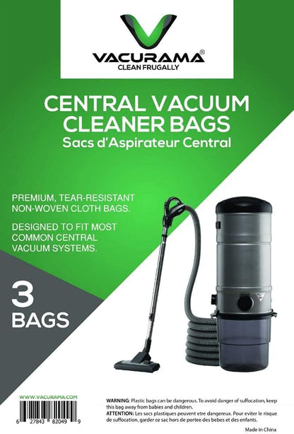 Vacurama Premium Central Vacuum Bags - Compatible for NuTone 391, Beam, Cana-Vac, Electrolux, Kenmore 50601, Allerex, Titan, Broan, Eureka, Hoover, Nilfisk and Other. Multi-Layered HEPA Cloth - 6-Pack