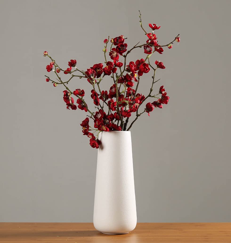 11 Inch Tall Matt White Ceramic Vases for Flowers & Pampas Grass, Classic Rustic Style Decorative Vase for Home Decor Table Centerpieces