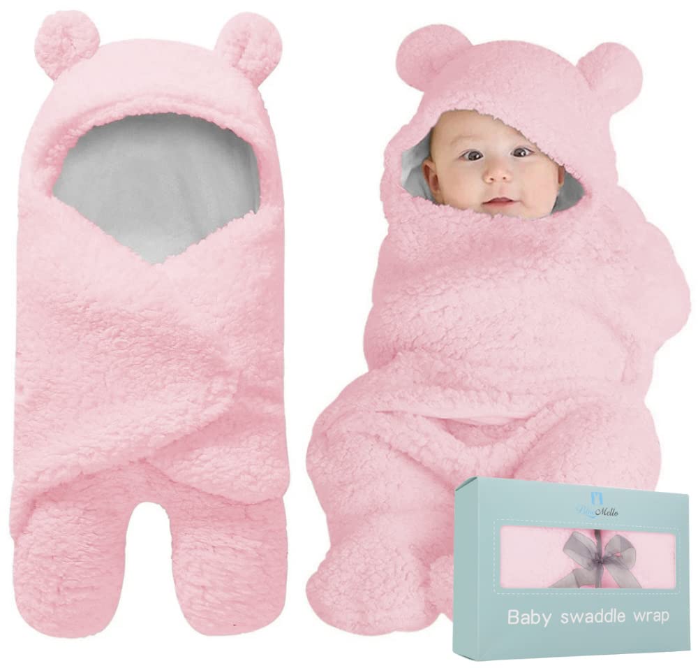 BlueMello Baby Swaddle Blanket | Ultra-Soft Plush Essential for Infants 0-6 Months | Receiving Swaddling Wrap Pink | Ideal Newborn Registry and Toddler Boy Accessories | Perfect Baby Girl Shower Gift