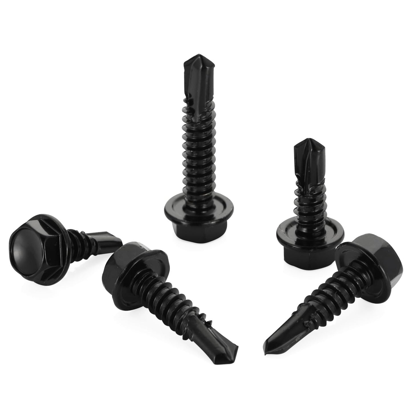 #14 x 1 Hex Washer Head Self Drilling Screws Black Oxidized, 410 Stainless Steel, 50 PCS