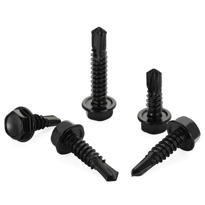 #14 x 1 Hex Washer Head Self Drilling Screws Black Oxidized, 410 Stainless Steel, 50 PCS