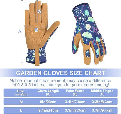 Womens Garden Gloves for Women Womens, Leather Ladies Gardening Heavy Duty Gloves Gifts, Weed Pulling Work Gloves for Planting, Pruning (Deep Blue, Medium)